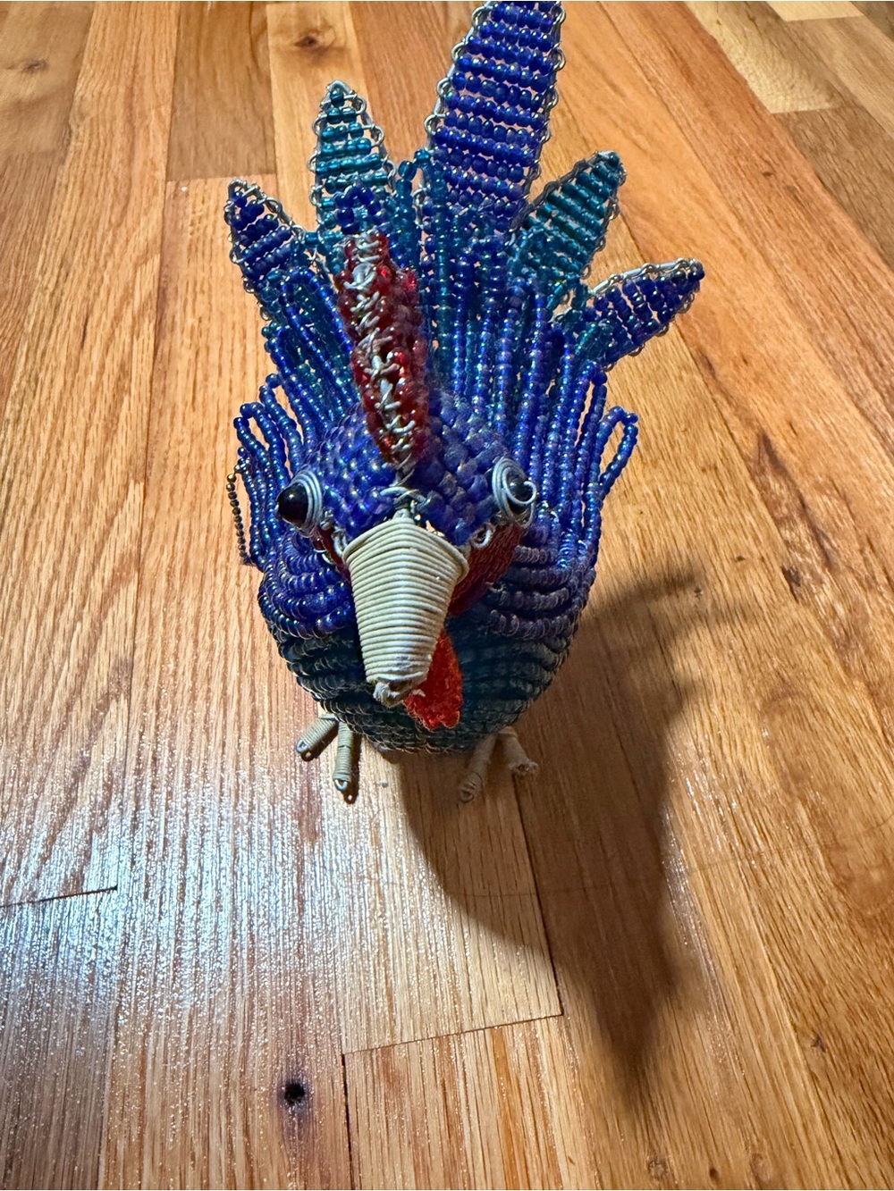 Handcrafted Blue Beaded Bird Figurine - Decorative Pet Accent